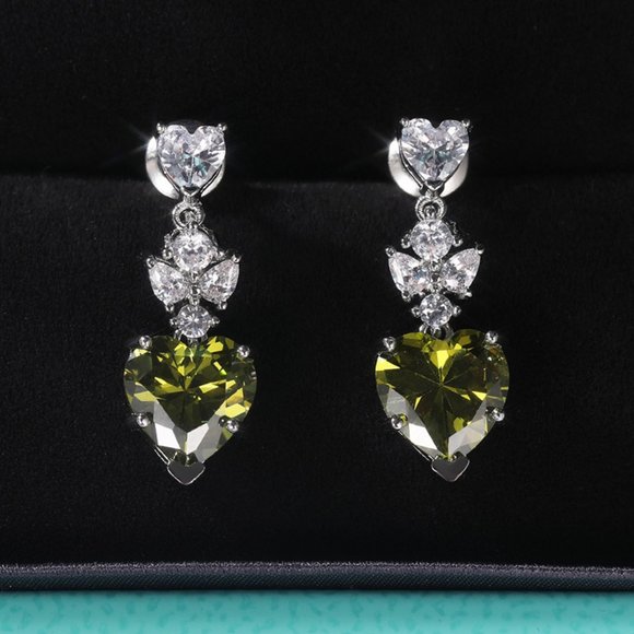 NEW Silver Green Peridot Diamond Drop Earrings - Picture 5 of 10
